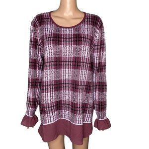 Elle Sweater Womens L Pullover Purple Plaid Layered